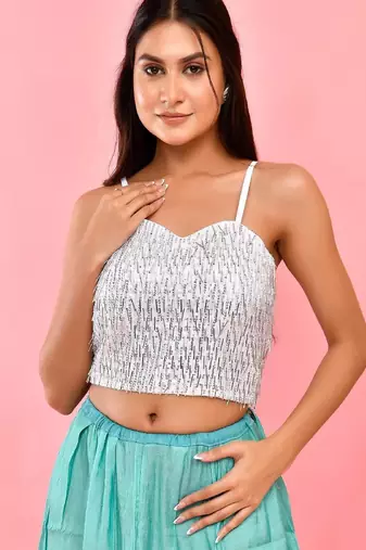 Embellished Sequined Strap Padded Saree Blouse