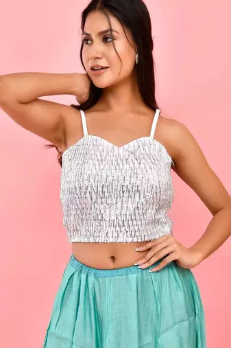 Embellished Sequined Strap Padded Saree Blouse