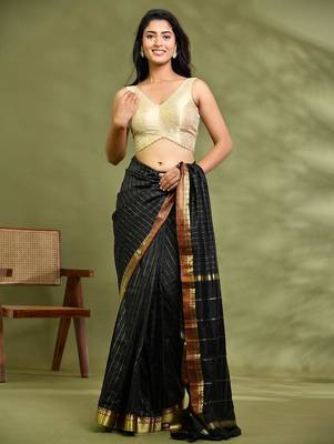 Woven Designed Brocade Padded Saree Blouse With Beads Detail 1