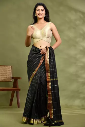 Woven Designed Brocade Padded Saree Blouse With Beads Detail
