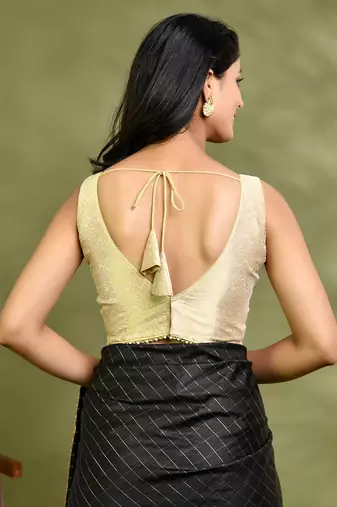Woven Designed Brocade Padded Saree Blouse With Beads Detail