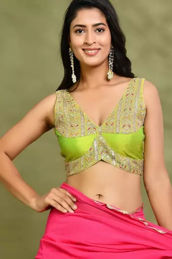 Embroidered Sleeveless  Padded Saree Blouse