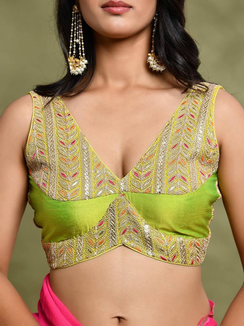 Embroidered Sleeveless  Padded Saree Blouse