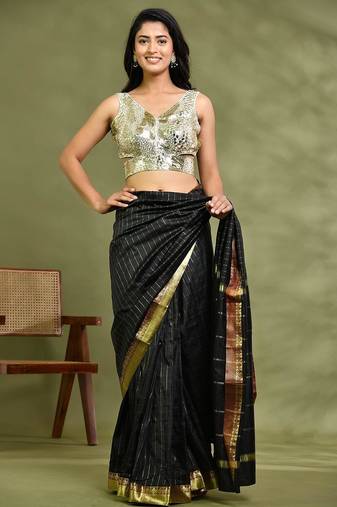 Women Embellished Mirror V-Neck Padded Saree Blouse