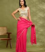 Embellished Mirror Work V-Neck Padded Saree Blouse