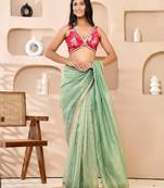 Woven Designed Banarsi V-Neck Padded Saree Blouse