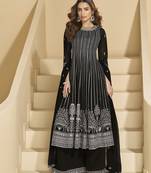 Black embroidered faux georgette palazzo suit