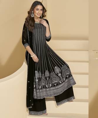 black embroidered faux georgette palazzo suit 3