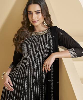 black embroidered faux georgette palazzo suit 4