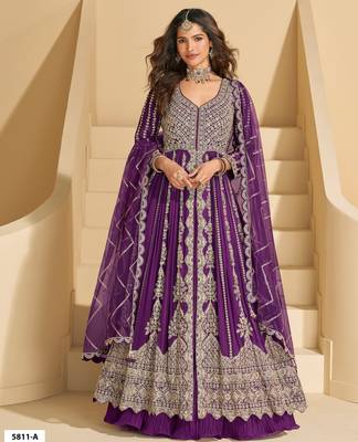 purple chinon heavy sequins anarkali with skirt & dupatta 1