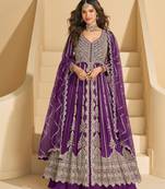 Purple chinon heavy sequins anarkali with skirt & dupatta