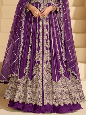 purple chinon heavy sequins anarkali with skirt & dupatta 2