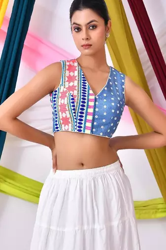 Embroidered V Neck Saree Blouse