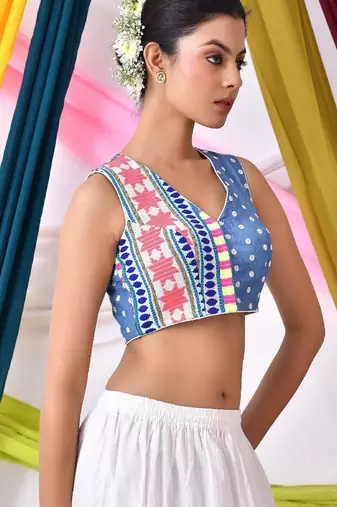Embroidered V Neck Saree Blouse