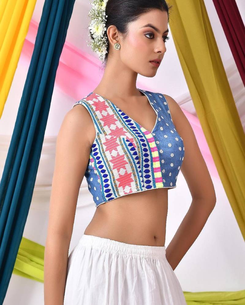 Embroidered V Neck Saree Blouse