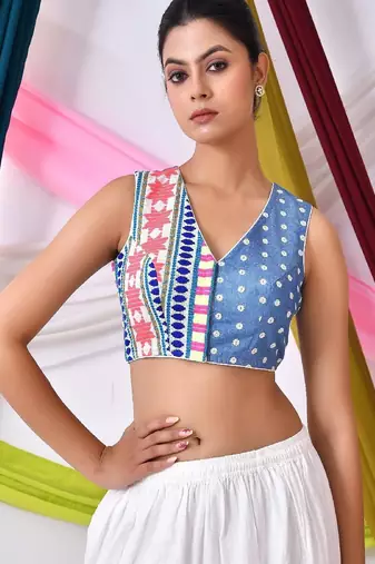 Embroidered V Neck Saree Blouse