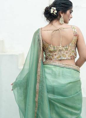 Woven Design Banarsi Sleeveless Padded Saree Blouse 4