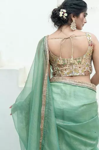 Woven Design Banarsi Sleeveless Padded Saree Blouse
