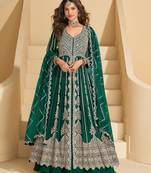 Green chinon heavy sequins anarkali with skirt & dupatta