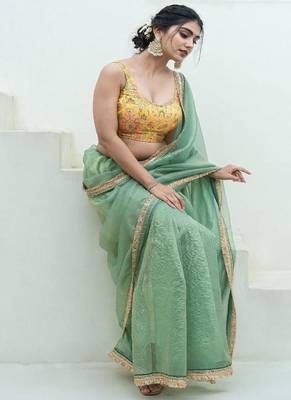 Floral Woven Design Banarsi Sleeveless Padded Cotton Saree Blouse 1