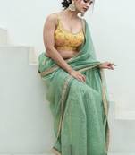 Floral Woven Design Banarsi Sleeveless Padded Cotton Saree Blouse