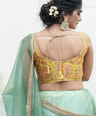 Floral Woven Design Banarsi Sleeveless Padded Cotton Saree Blouse 2
