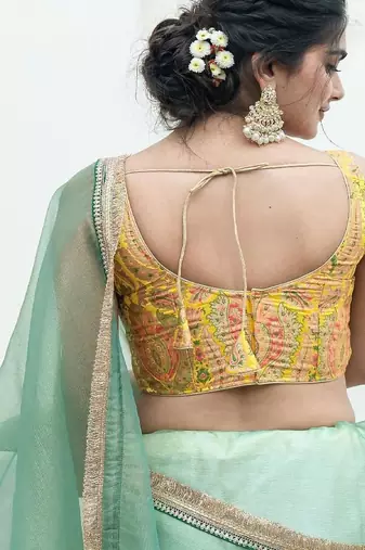 Floral Woven Design Banarsi Sleeveless Padded Cotton Saree Blouse