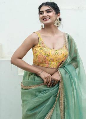 Floral Woven Design Banarsi Sleeveless Padded Cotton Saree Blouse 3