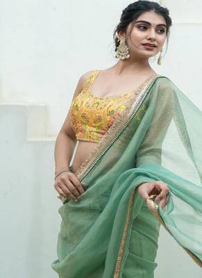 Floral Woven Design Banarsi Sleeveless Padded Cotton Saree Blouse 4