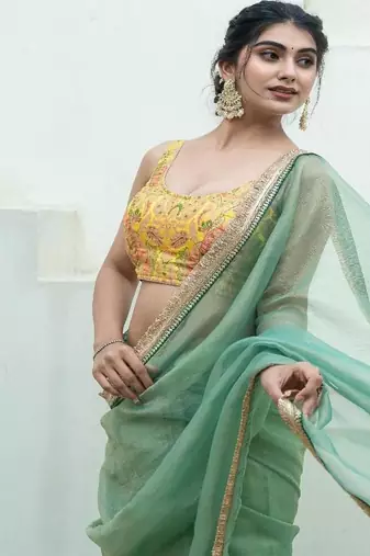 Floral Woven Design Banarsi Sleeveless Padded Cotton Saree Blouse