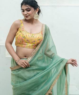 Floral Woven Design Banarsi Sleeveless Padded Cotton Saree Blouse 5