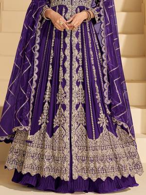 dark purple chinon anarkali with skirt & dupatta 2