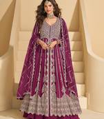 Wine chinon heavy sequins anarkali with skirt & dupatta