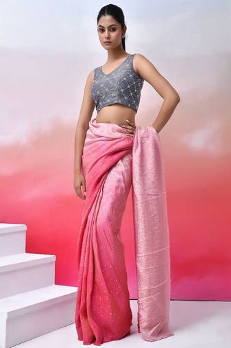 Embellished Sleeveless Padded Tissue Saree Blouse