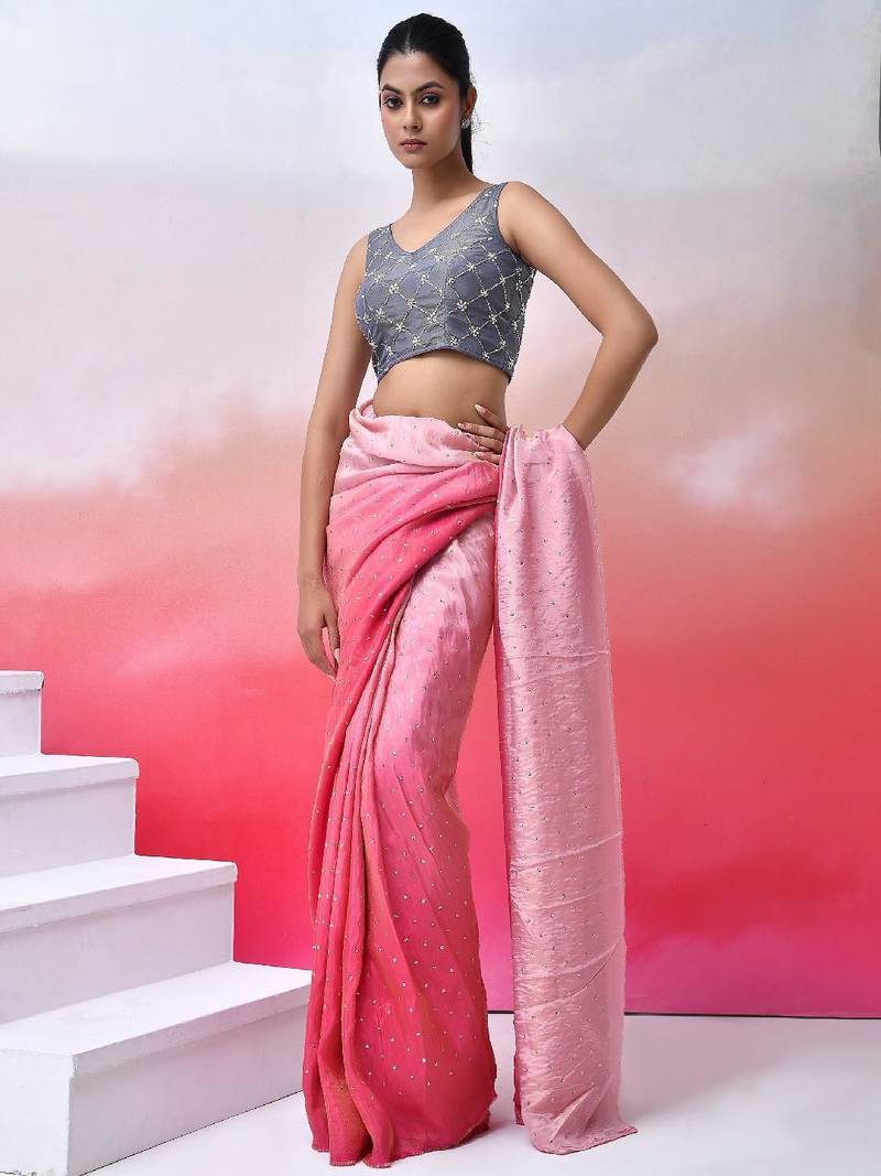 Embellished Sleeveless Padded Tissue Saree Blouse