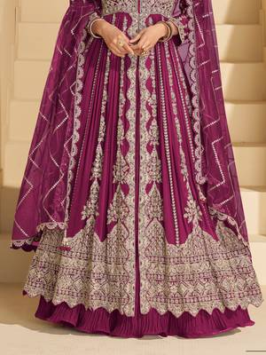 wine chinon heavy sequins anarkali with skirt & dupatta 2