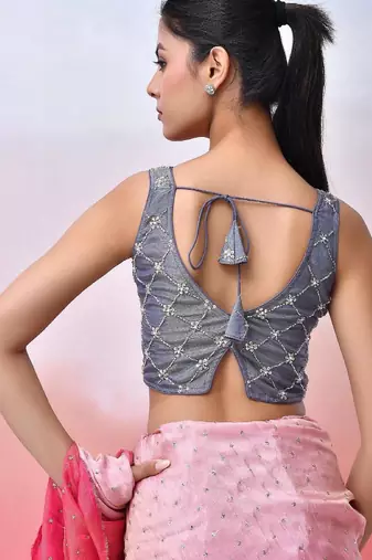 Embellished Sleeveless Padded Tissue Saree Blouse