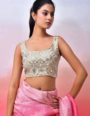 Women Embroidered Sequined Mirror Work Saree Blouse 3