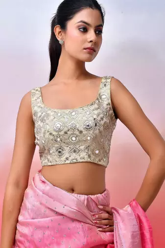 Women Embroidered Sequined Mirror Work Saree Blouse