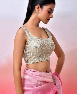 Women Embroidered Sequined Mirror Work Saree Blouse 4