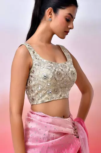 Women Embroidered Sequined Mirror Work Saree Blouse