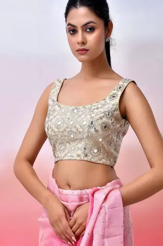 Women Embroidered Sequined Mirror Work Saree Blouse