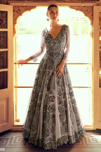 Jacquard embroidered georgette Anarkali