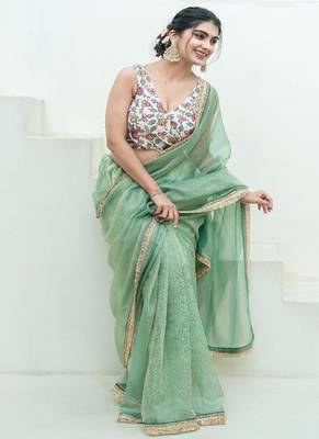 Women Embroidered V Neck Wrap-Style Saree Blouse 1
