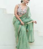 Women Embroidered V Neck Wrap-Style Saree Blouse