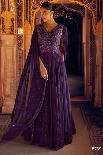 simar jacquard real georgette gown | front & back sequins embroidery 