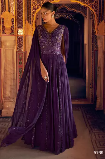 simar jacquard real georgette gown | front & back sequins embroidery 