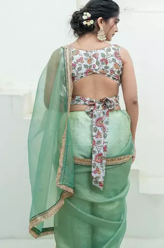 Women Embroidered V Neck Wrap-Style Saree Blouse