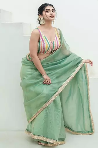 Women Striped V-Neck Padded Saree Blouse