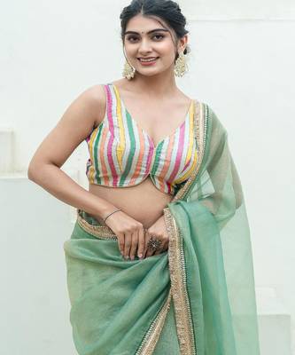 Women Striped V-Neck Padded Saree Blouse 4
